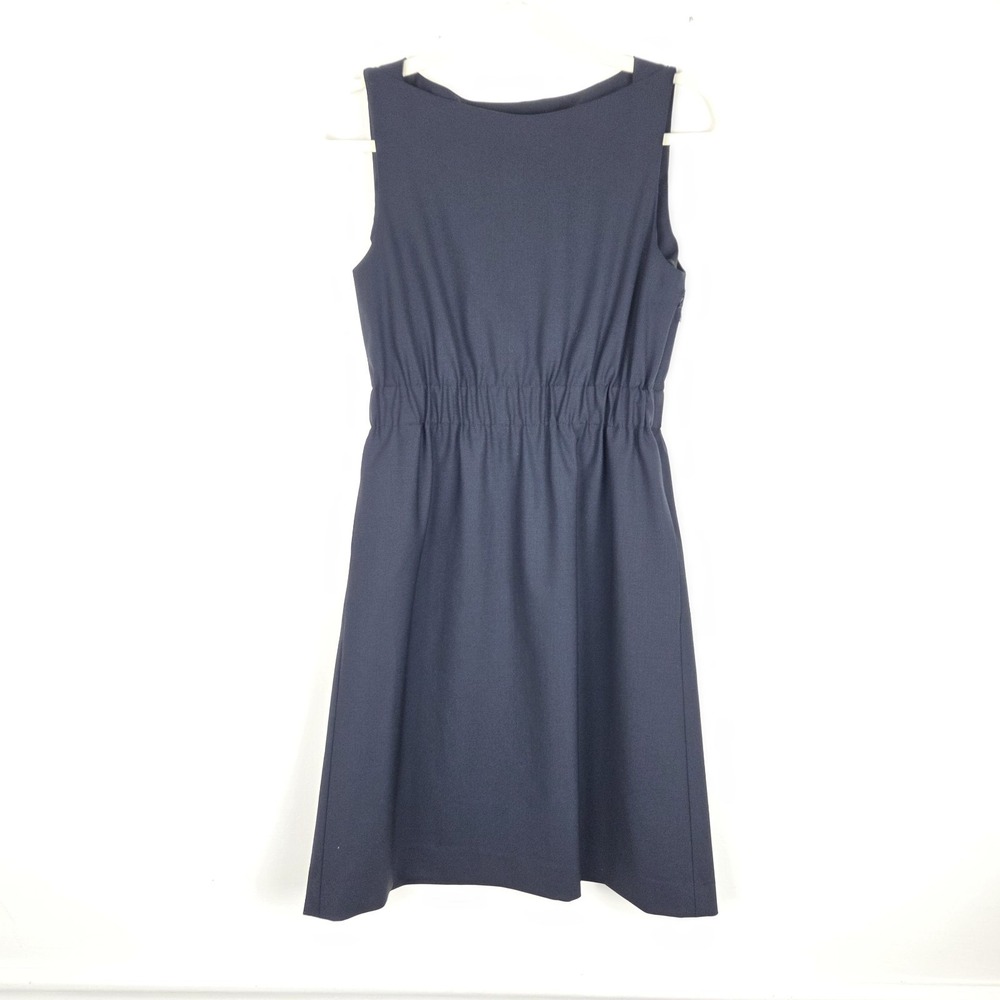 Theory Navy Womens Sleeveless Sheath Dress Side Zip Pockets Cinched Waist Size 4